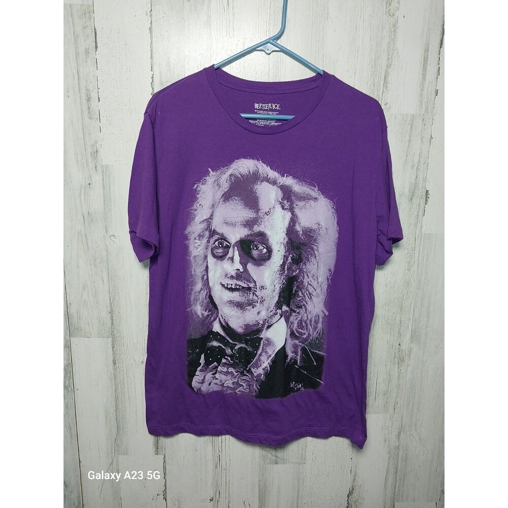 Beetlejuice Men's Purple Graphic Face Shirt Size Large Horror